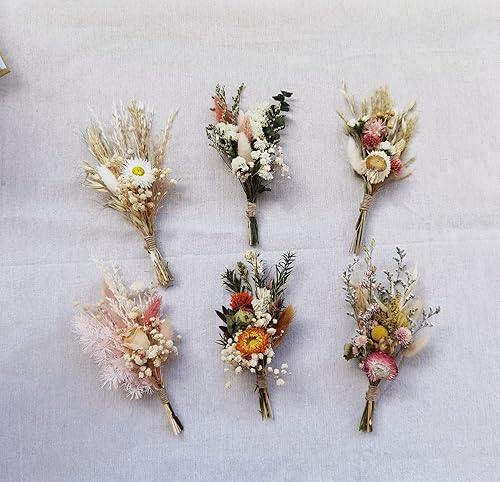 Miniatura 6 de Mini ramo de flores secas  Buzón de regalo de ramo de rosas secas   Boutonniere  Pastel de flores boho (D)