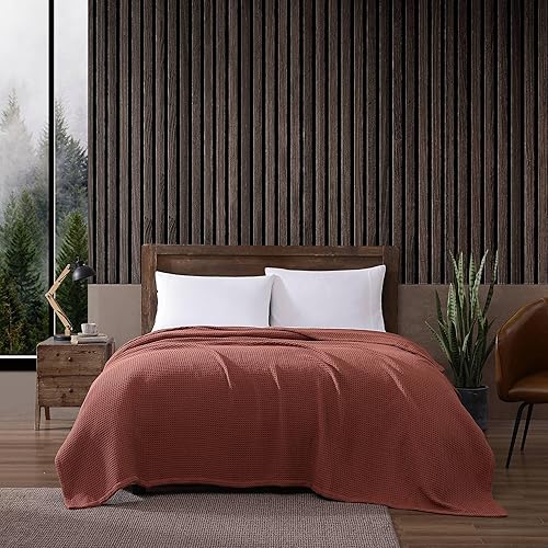 Eddie Bauer Manta suave de punto gofre, decoración de dormitorio de peso medio, suaviza cada lavado, Queen, naranja