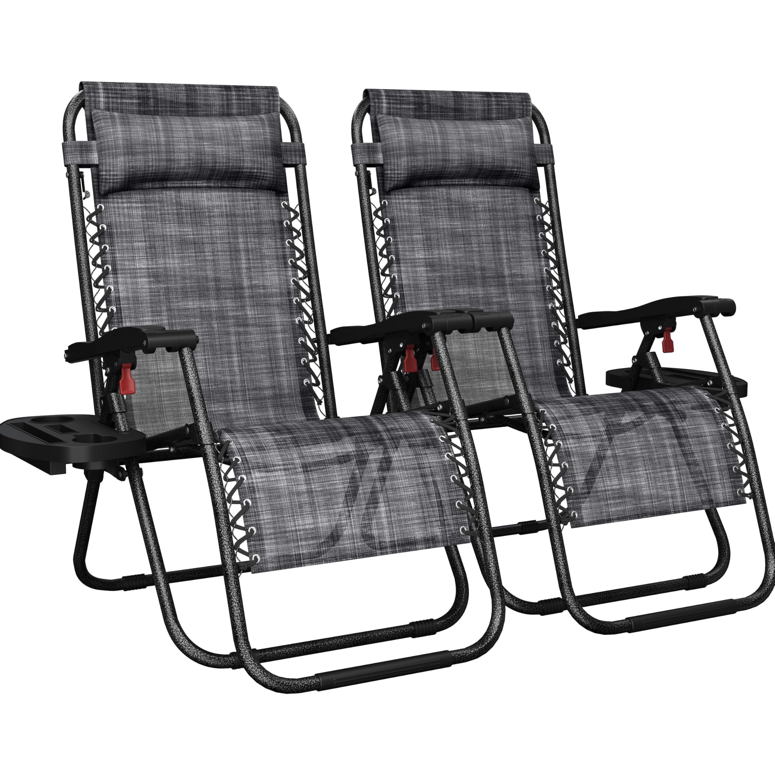 Yaheetech 26" Zero Gravity Recliners Outdoor Adjustable Folding Reclining Lounge Chairs w/Pillows, Cup Holder Trays and Carry Strap for Patio Backyard Beach Set of 2