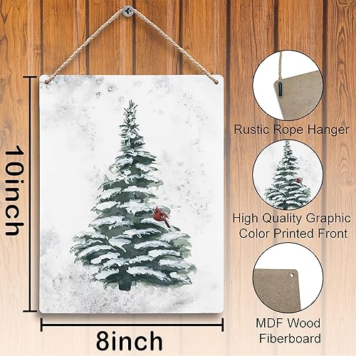 Miniatura 6 de FUGWN Letreros de madera para colgar en el árbol de Navidad de invierno, nieve, de 8 x 10, decoración de pared de árbol de Navidad, decoración de
