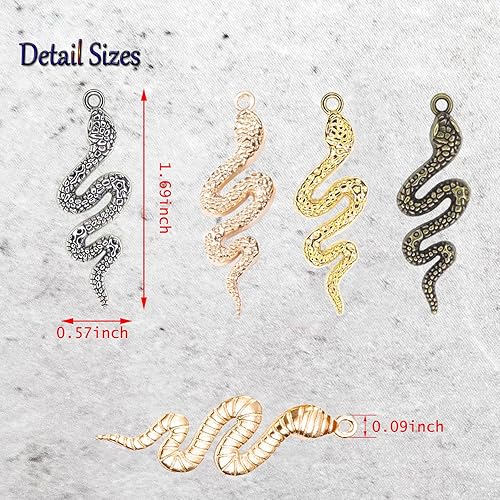 Miniatura 10 de 30 dijes de serpiente de aleación, colgantes de serpiente cobra de metal para Halloween, dijes de serpiente antiguos, dijes de serpiente plateados,