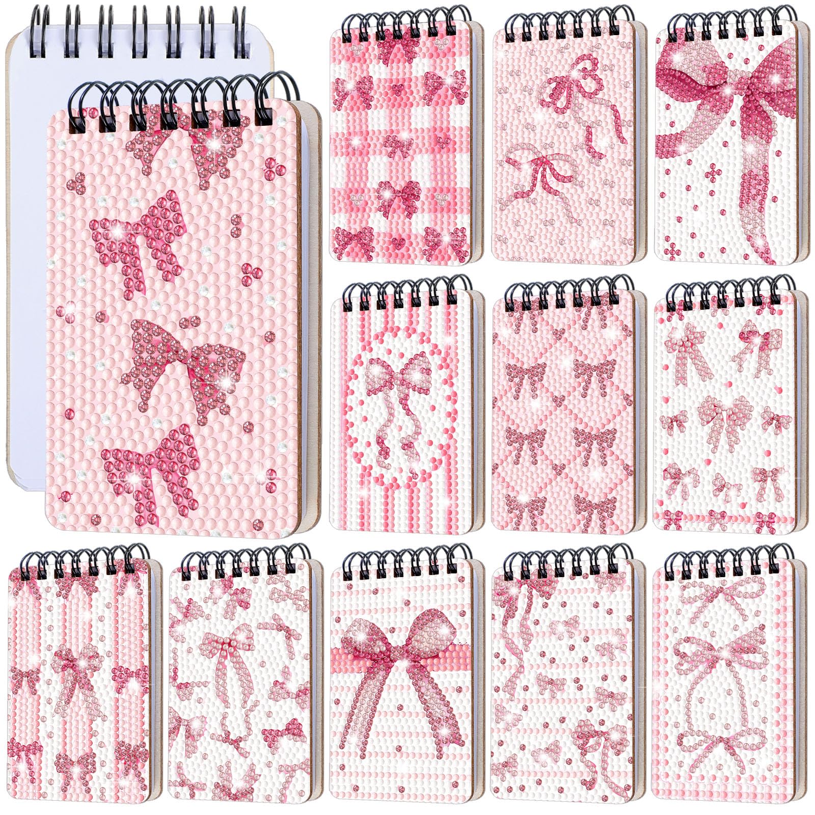 Fuyoooo 12 Pcs Pink Bow Diamond Art Notebook for Adults, 4.72 x 2.83 Inch