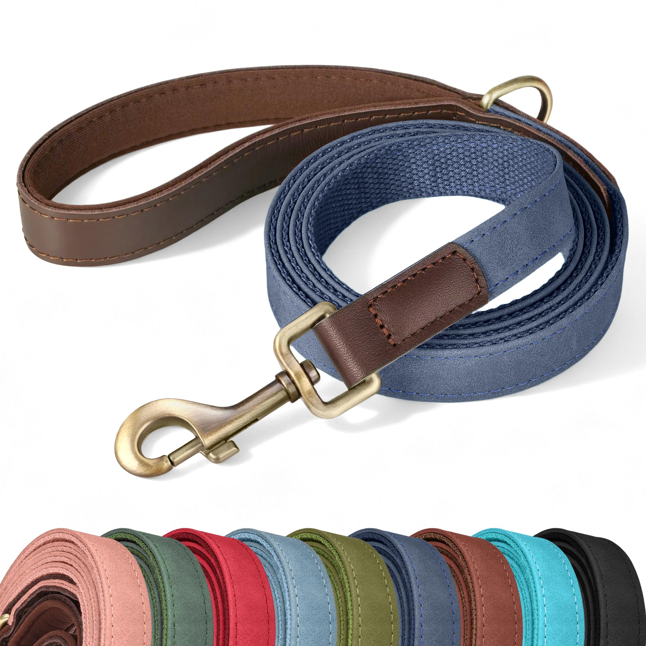 Didog PU Leather Dog Leash for Medium Dogs, 5ft Soft Padded Handle, Blue