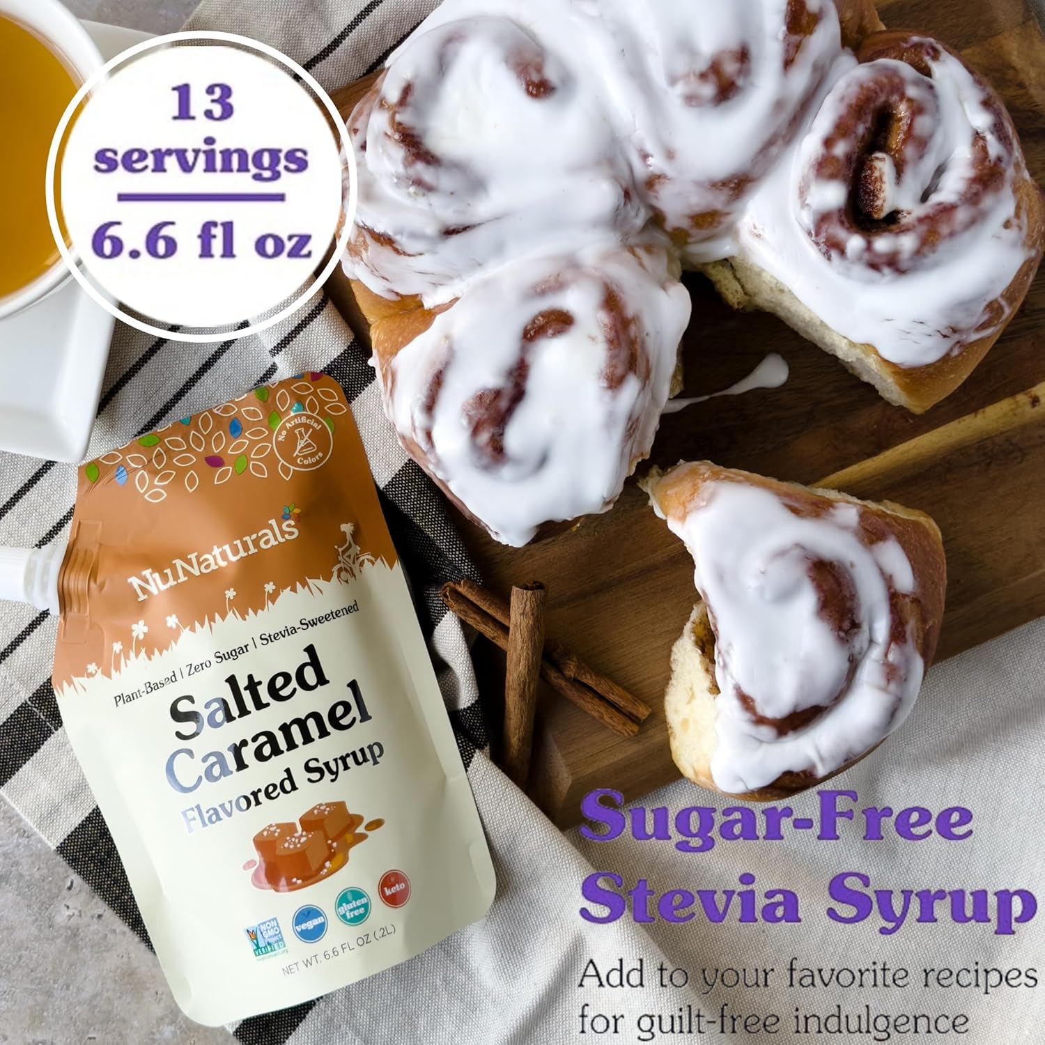 NuNaturals Stevia Syrup, Sugar-Free Sweetener, Plant-Based Sugar Substitute, Zero Calorie, Salted Caramel, 6.6 oz (3-Pack)