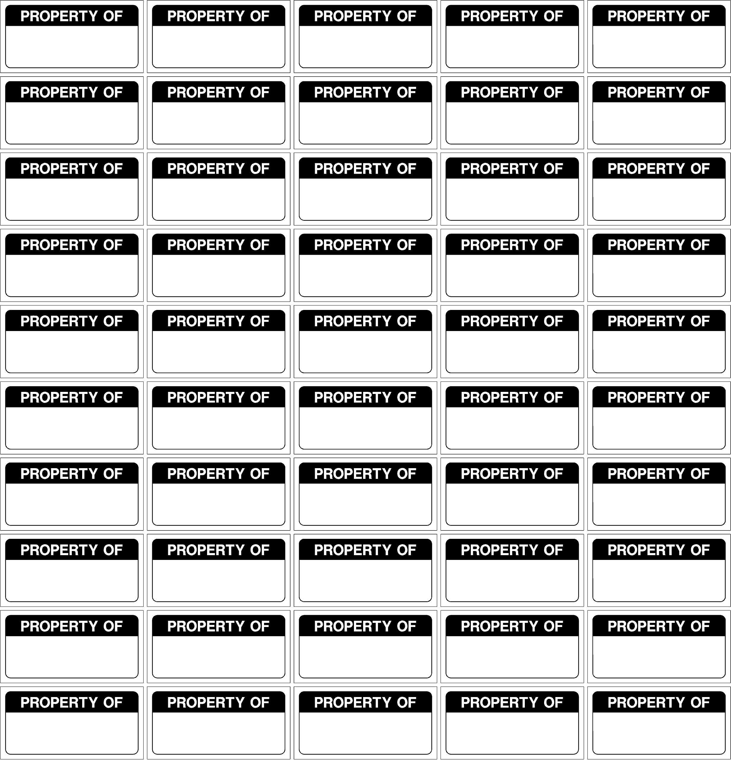 Quality control labels Property of - 50 Stickers 40mm x 20mm