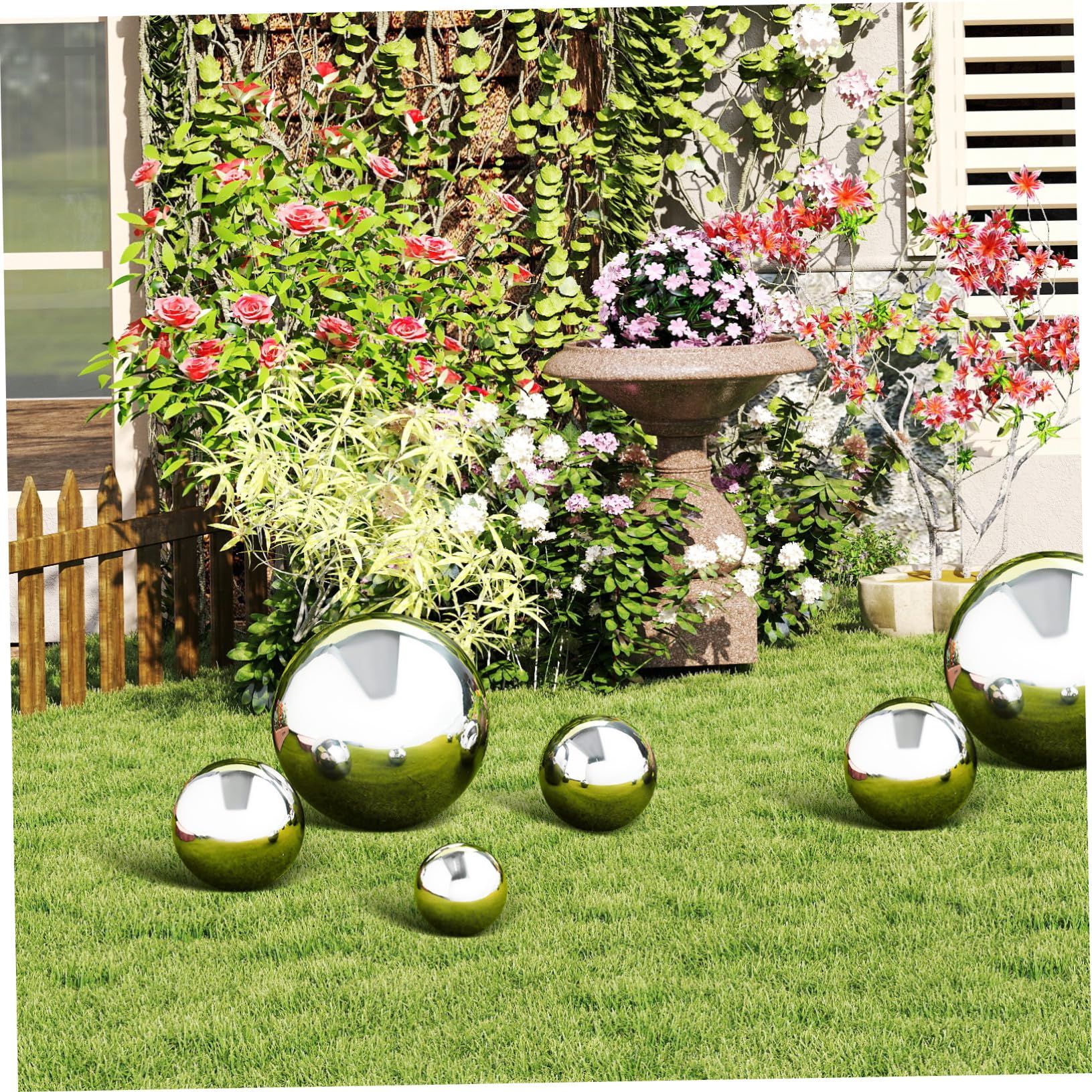 6 Piezas Bolas de Jardín Reflectantes de Acero Inoxidable Acabados Espejo Pulido y Superficie sin Costuras Esferas Huecas para Decoración Exterior Estanques y Patios
