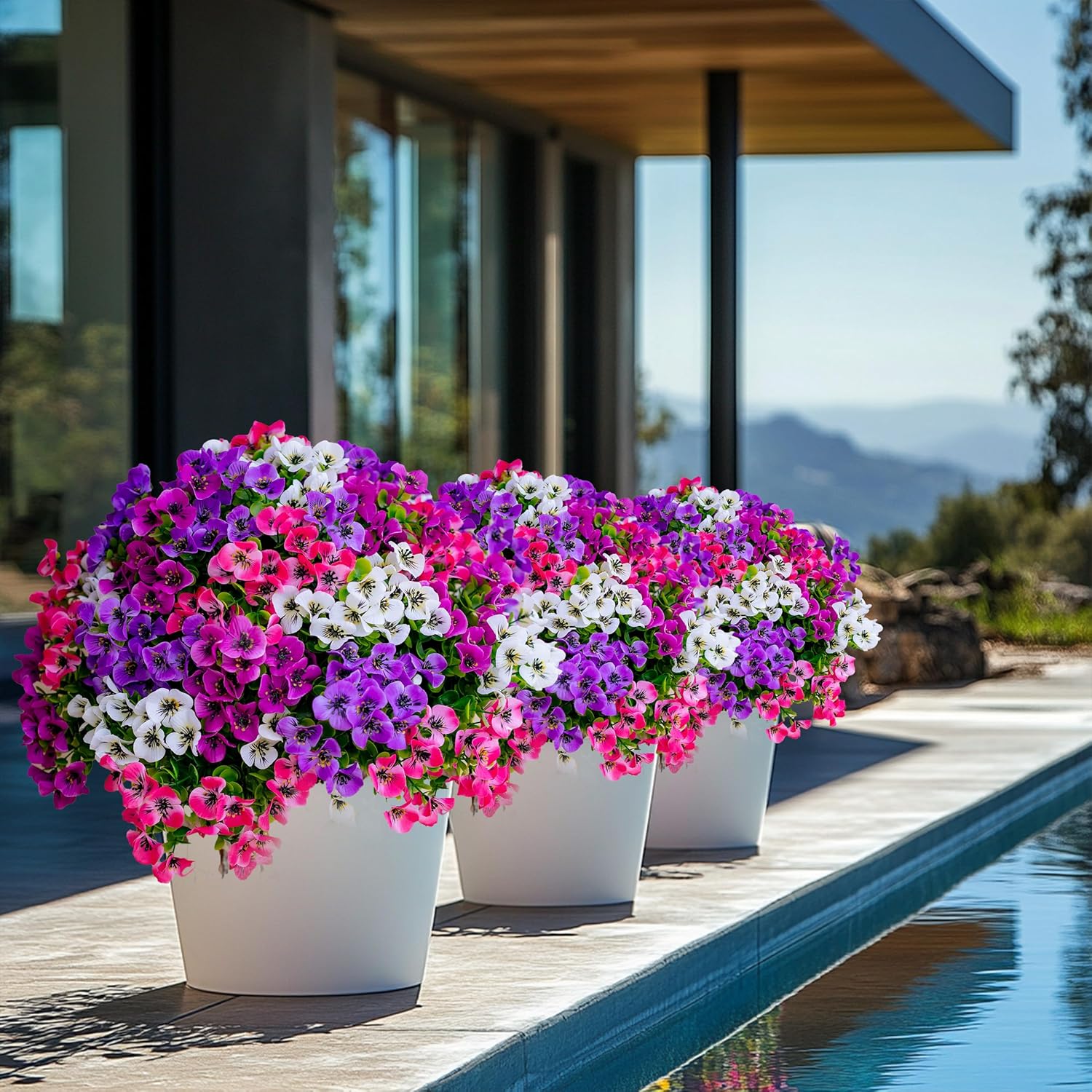 Artificial Flowers Outdoor Shrubs - 16 Bundles Fake Plants UV Resistant No Fade Faux Plastic Greenery Home Garden Porch Patio Decoration (1, Multi 16-4) - Image 3