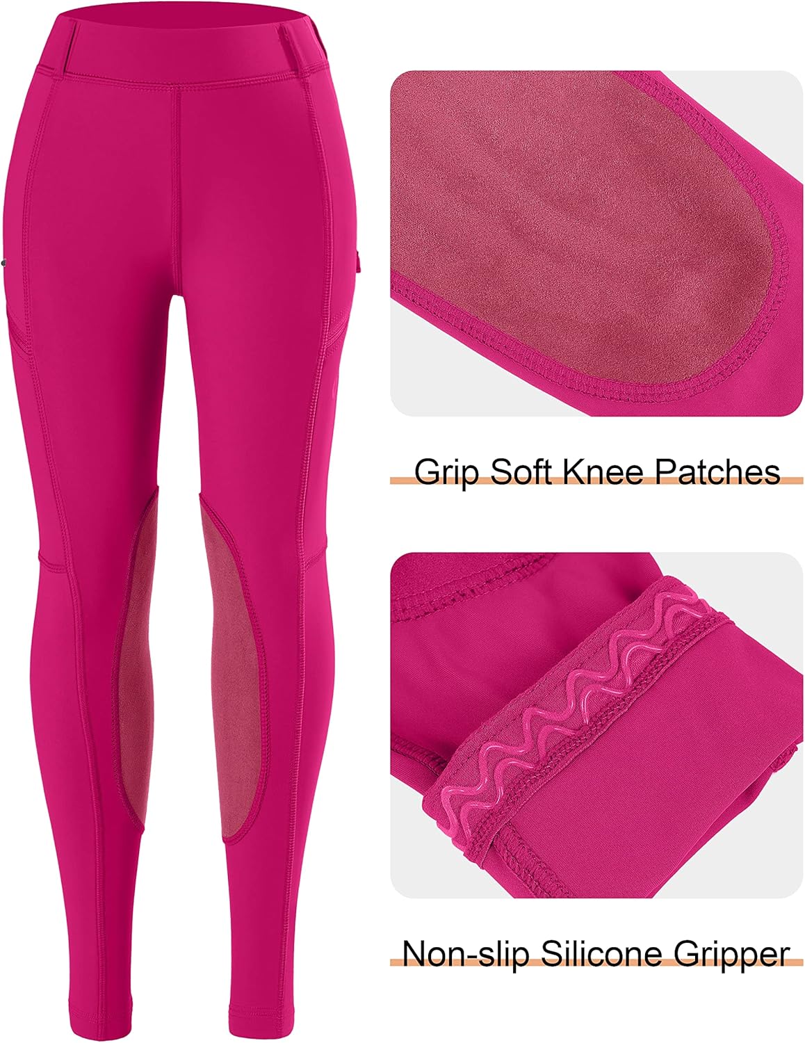 SANTINY Girls Horse Riding Pants with Zipper Pockets Kids Stretchy Equestrian Breeches Knee-Patch Youth Schooling Tights - Image 6