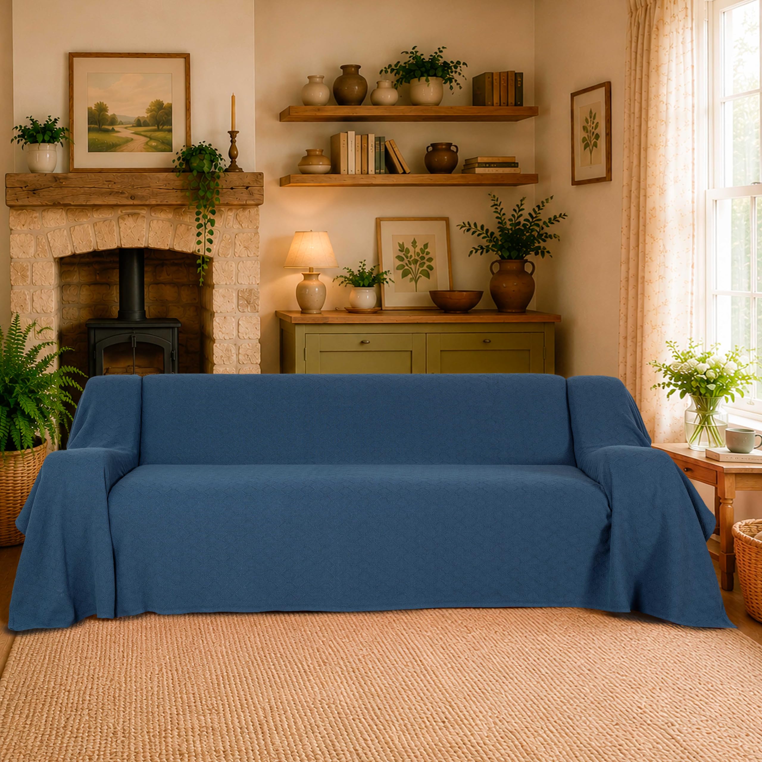 Milam London Sofa Throws Large 3 Seater, Sofa Cover, 180x340cm, Blue