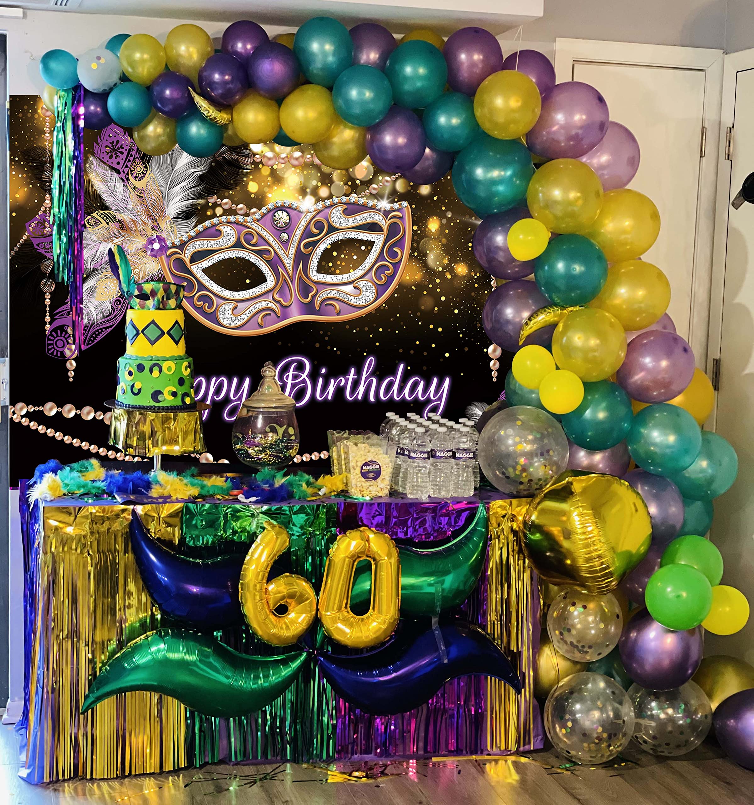 Amazon.com : Mardi Gras Birthday Backdrop Masquerade Purple Mask Gold  Glitter Feathers Photography Background Retro Women Dress-up Party Mask  Happy Birthday Party Supplies 7x5FT : Electronics