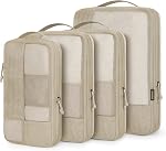 BAGSMART Grey Compression Packing Cubes for Travel, 4 Set Packing Cubes with Shoe Bag, V-Shaped, Added Room, Zipper Closure, Polyester Material, Luggage Packing Organizers | Fits 20/24/28in Carry-On Suitcases, Compressible Bags Streamline Cruise Trav