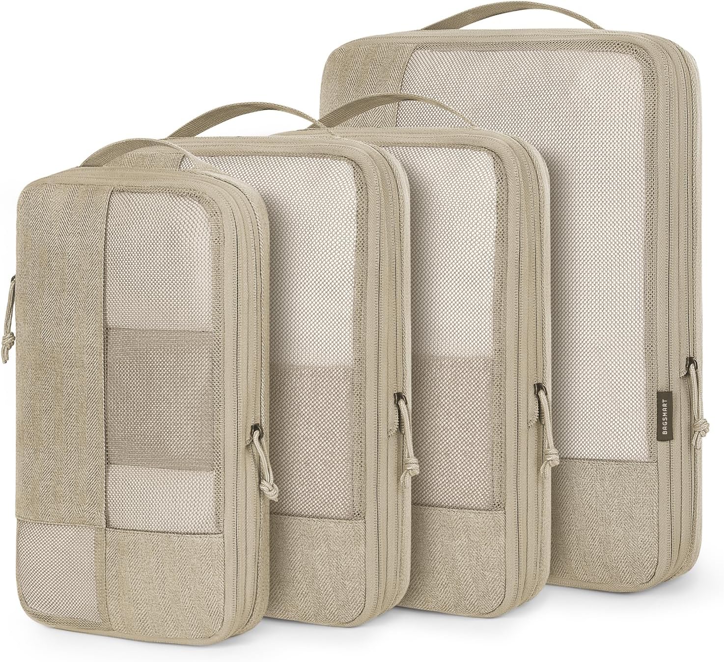 BAGSMARTBAGSMART Compression Packing Cubes for Travel, 4 Set Packing Cubes for Carry on Suitcases, Compression Travel Cubes & Suitcase Organizer for Packing with Shoe Bag Black