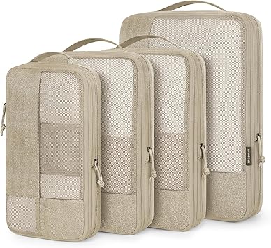 BAGSMART Compression Packing Cubes for Travel, 6 Set Packing Cubes for Carry on Suitcases, Compression Travel Cubes & Suitcase Organizer for Packing with Shoe Bag Khaki