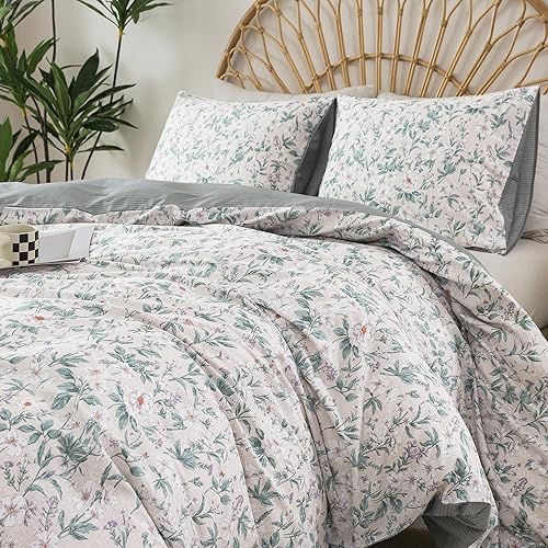 Miniatura 180 de HoneiLife - Juego de funda de edredón floral 100% algodón, 3 piezas, botánica, ropa de cama con cierre de cremallera y lazos en las esquinas