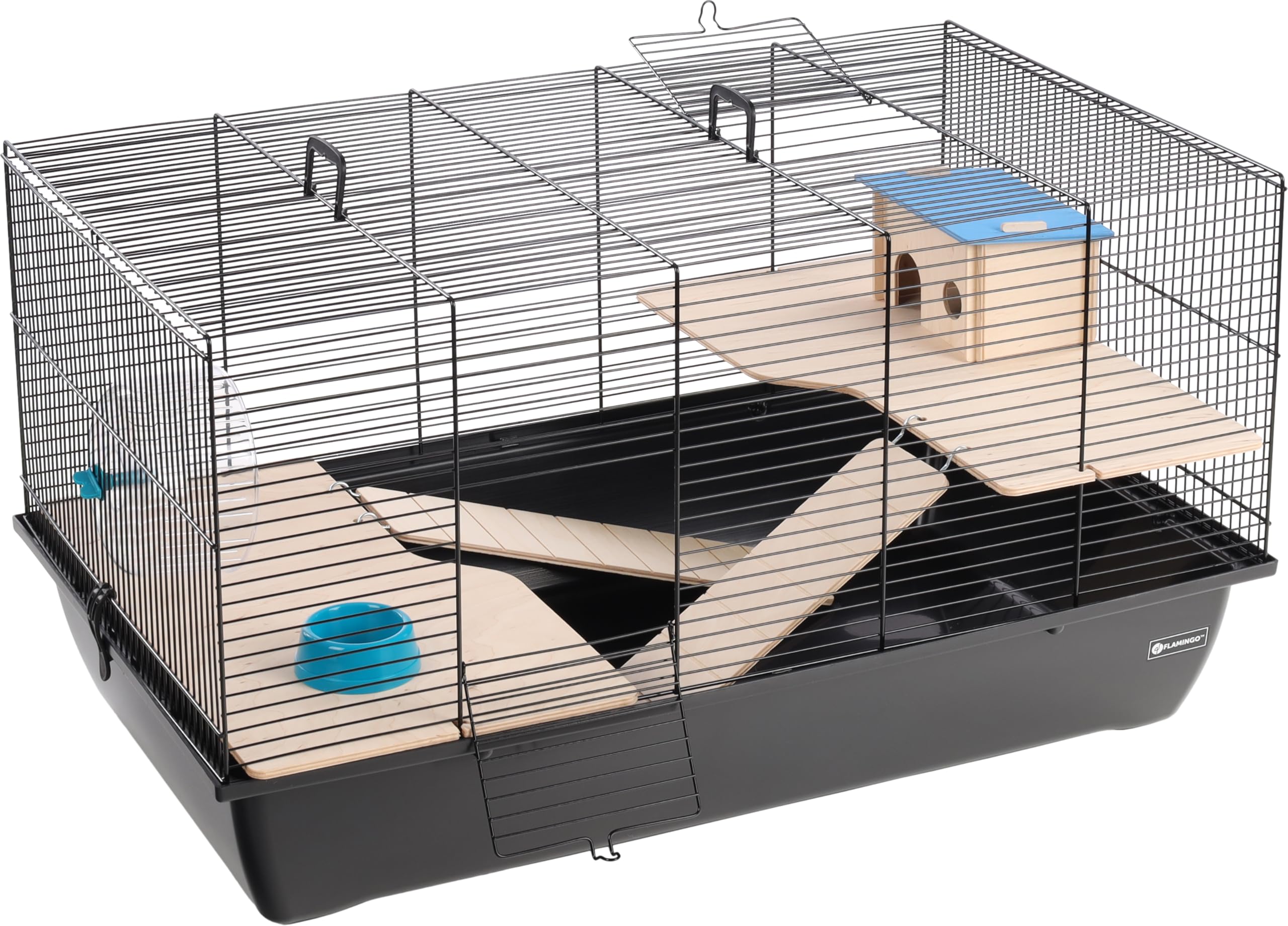 Flamingo Hamsterkäfig Chipper – Schwarz – 77,5 x 47 x 42 cm | Geräumig, funktional & komfortabel!