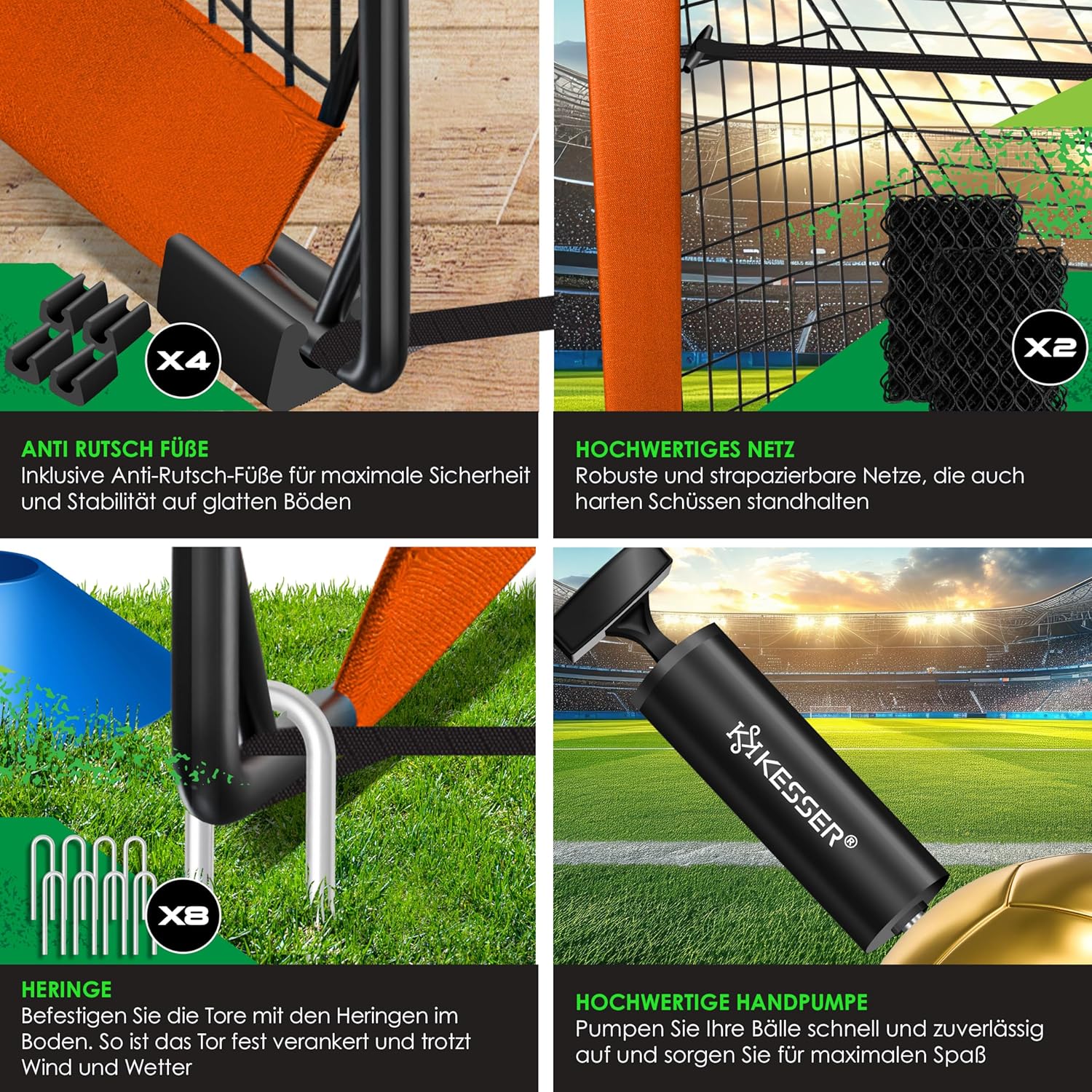 KESSER® Lot de 2 buts de football pop-up pour enfants - Pliable - Avec barres en fibre de verre et filets de qualité supérieure - Pour l'intérieur, l'extérieur et le jardin - Avec sac de transport - 6 — vue 5