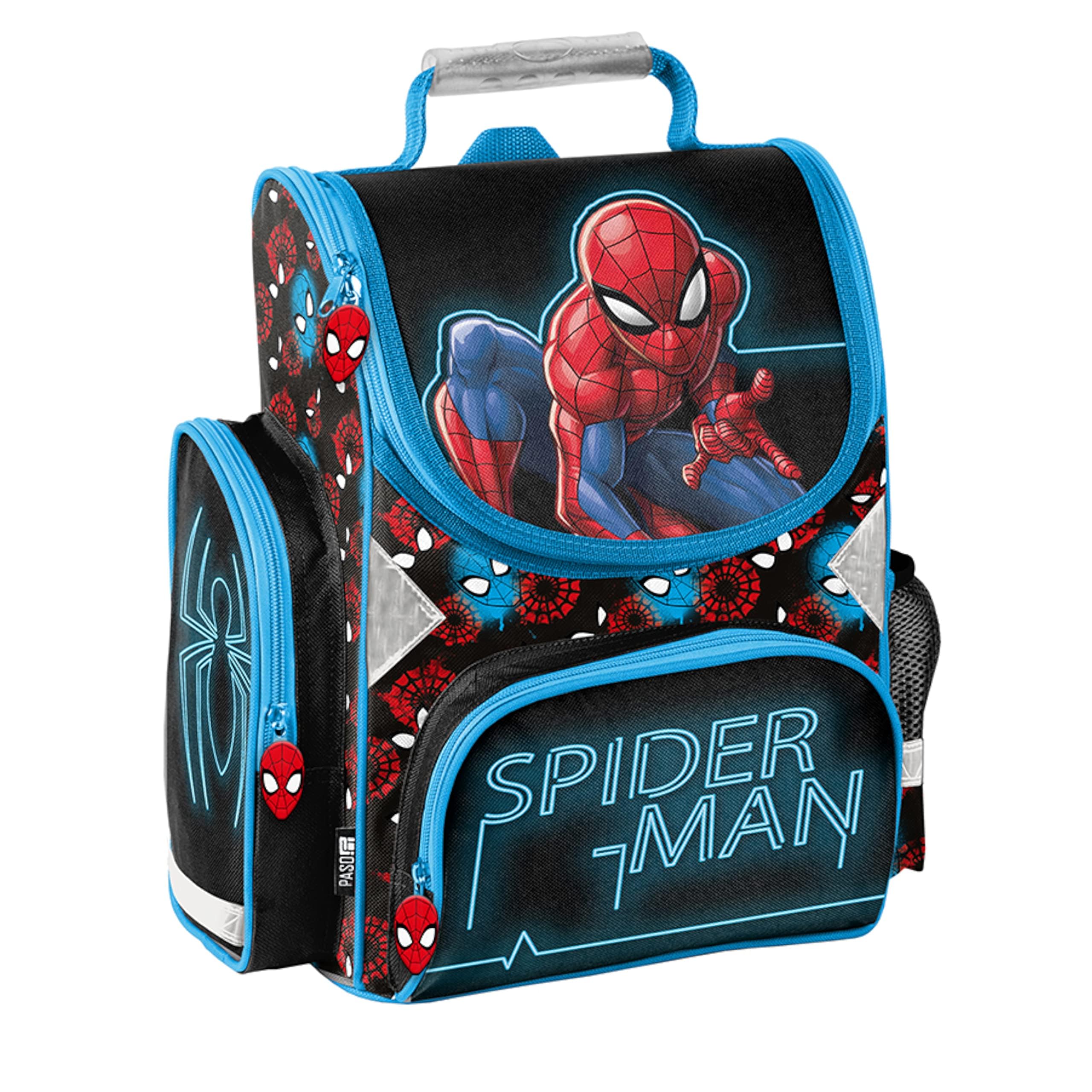 PASO - Schulranzen für Jungen und Mädchen, 3er-Set - Schul-Rucksack für Kinder mit Federmäppchen - Schuhbeutel - Marvel Spiderman Motiv - 1-3 Klasse