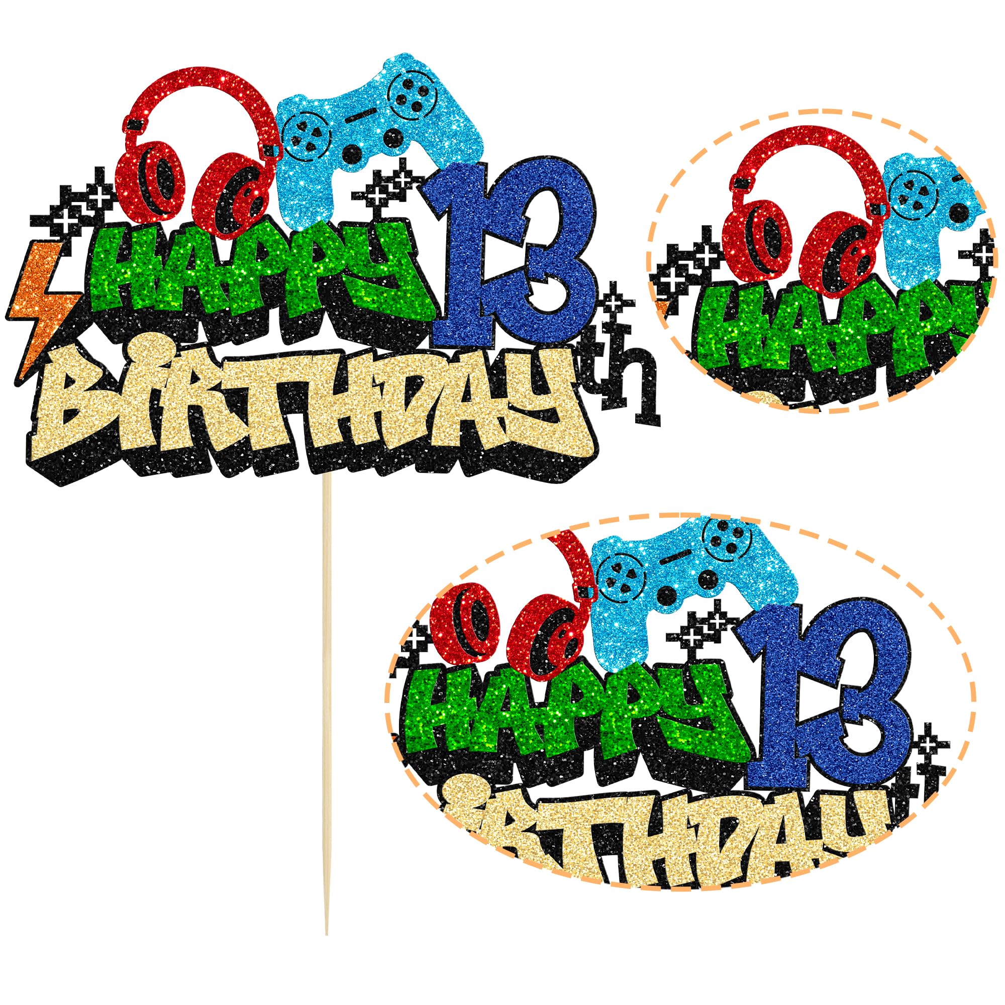 Gyufise 1Pcs 13th Birthday Video Game Cake Topper Gaming Level Unlocked Game On Controllers Cake Pick Decorations Game Theme Baby Shower 13th Birthday Anniversary Party Cake Decorations 2
