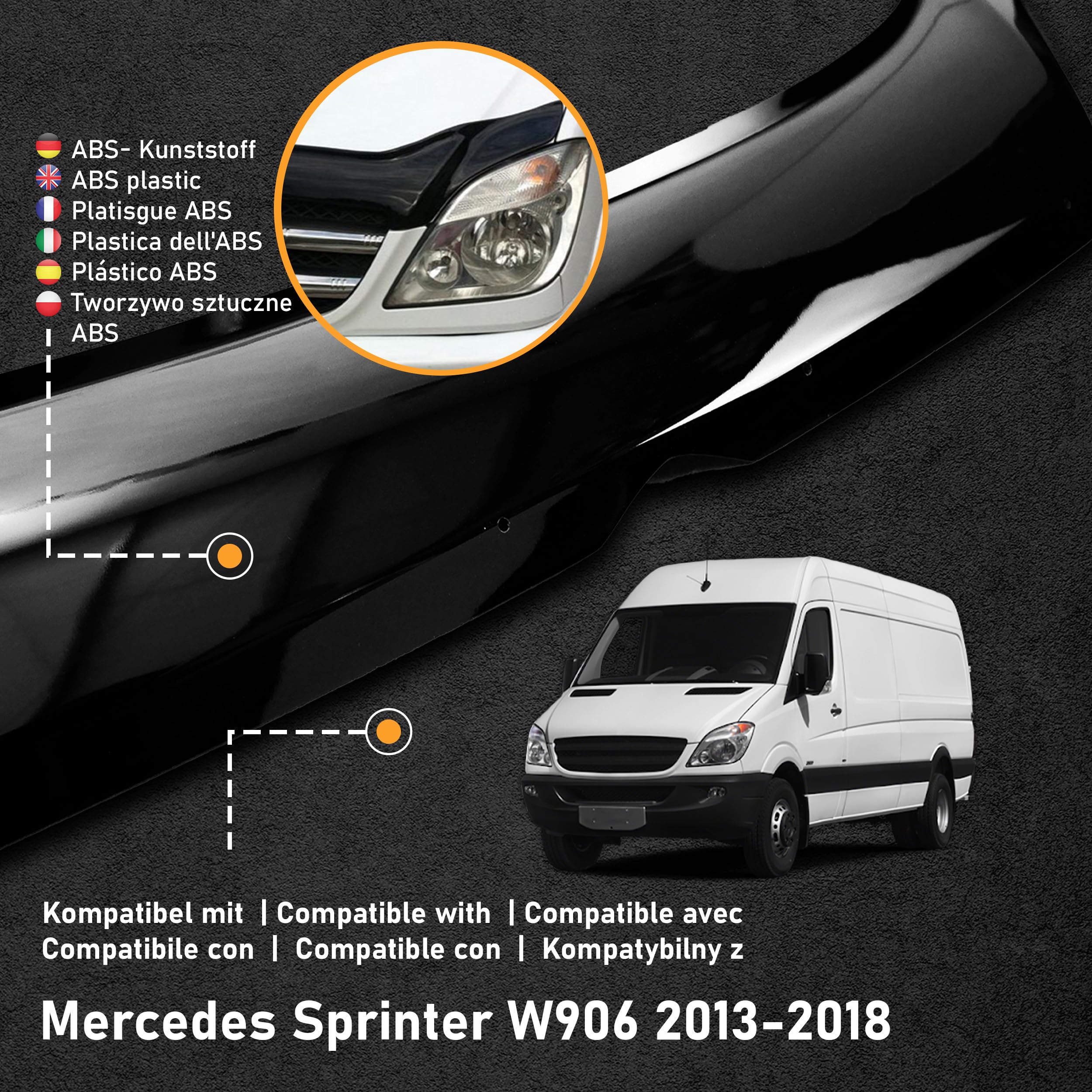 CHROMEMASTER | Auto Zubehör; Steinschlagschutz; Motorhaubenabdeckung Kompatibel mit Mercedes Sprinter W906 2013-2018 | ABS-Kunststoff | Motorhaubenschutz Deflektor Schützt die Motorhaube vor Steinen