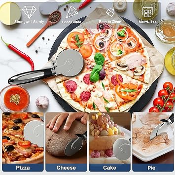 Premium Pizza Cutter Wheel - Durable Stainless Steel Blade with Ergonomic Non-Slip Handle - For Easy Slicing of Pizza, Pie, Quiche, Pastry & Dough - Dishwasher Safe Pizza Slicer