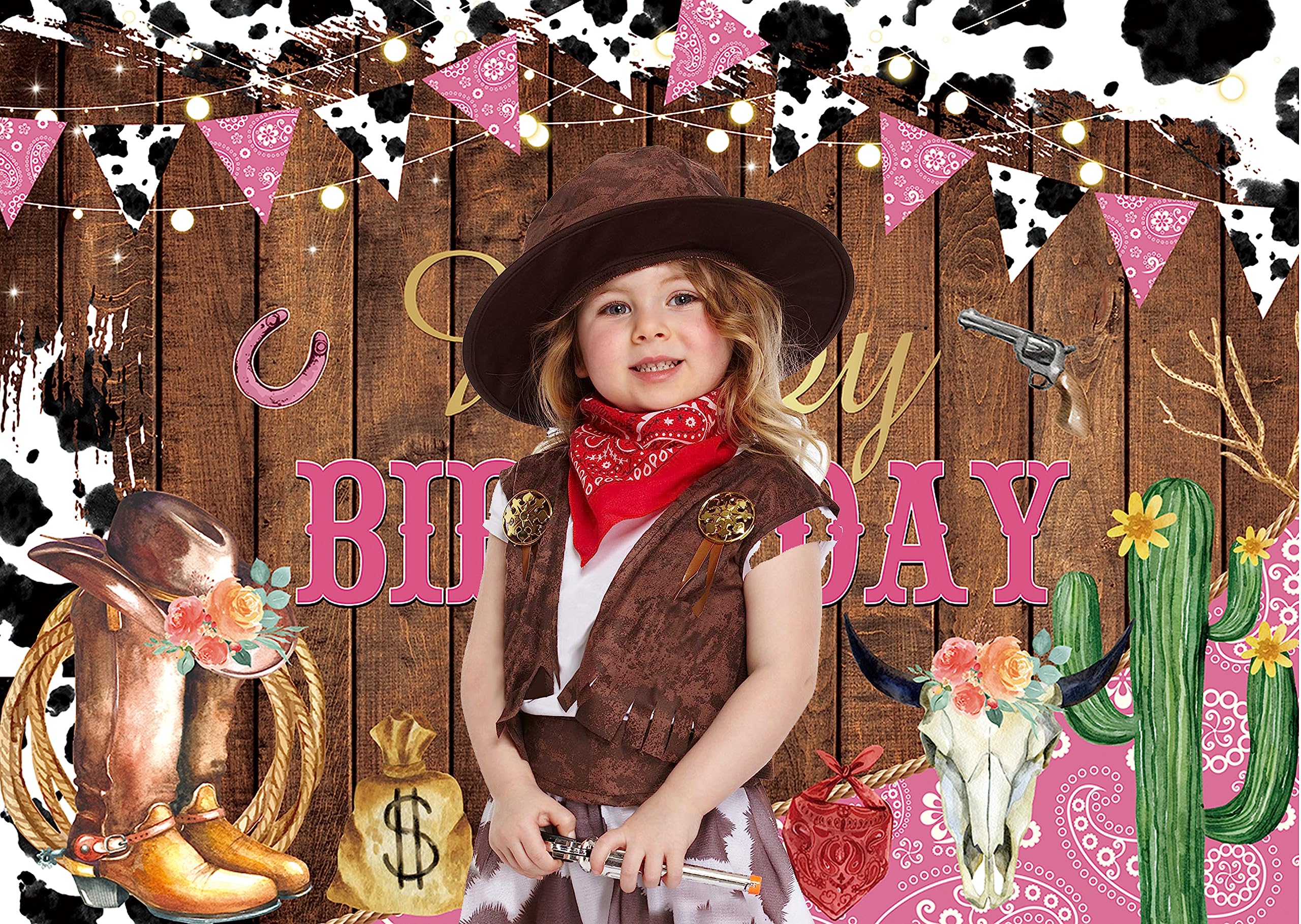 LYLYCTY Happy Birthday Hintergrund – Western Cowboy Design, 7x152 Cm, Für Foto-Shootings & Partys