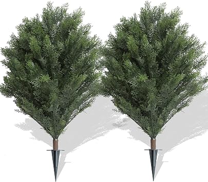 momoplant 40 UV Rated Cypress Topiary Soil Insertion w/Spike Cedar Artificial Bush Indoor/Outdoor Green Indoor/Outdoor