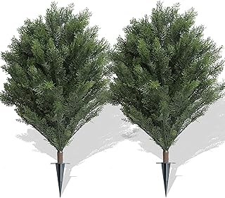 momoplant 40'' UV Rated Cypress Topiary Soil Insertion w/Spike Cedar Artificial Bush (Indoor/Outd...