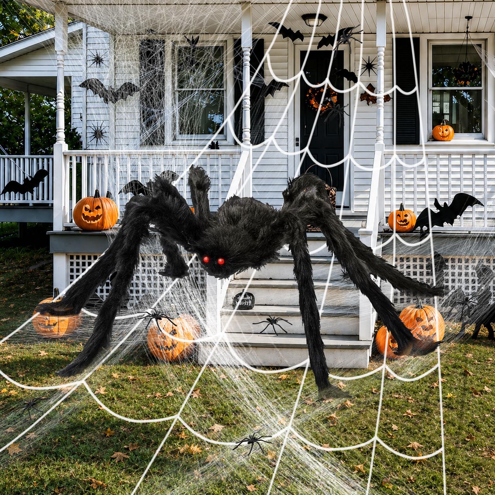 RAYNEAY Outdoor Halloween Decoration Giant Spider Web with Plush Spider
