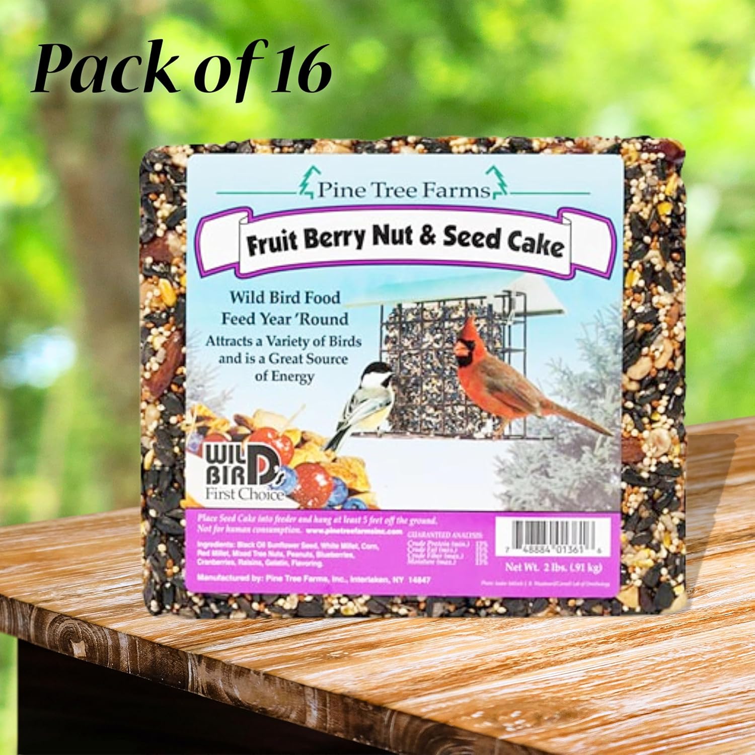 Pine Tree Fruit, Berry, Nut, & Seed Cakes, 2 lbs, Pack of 16