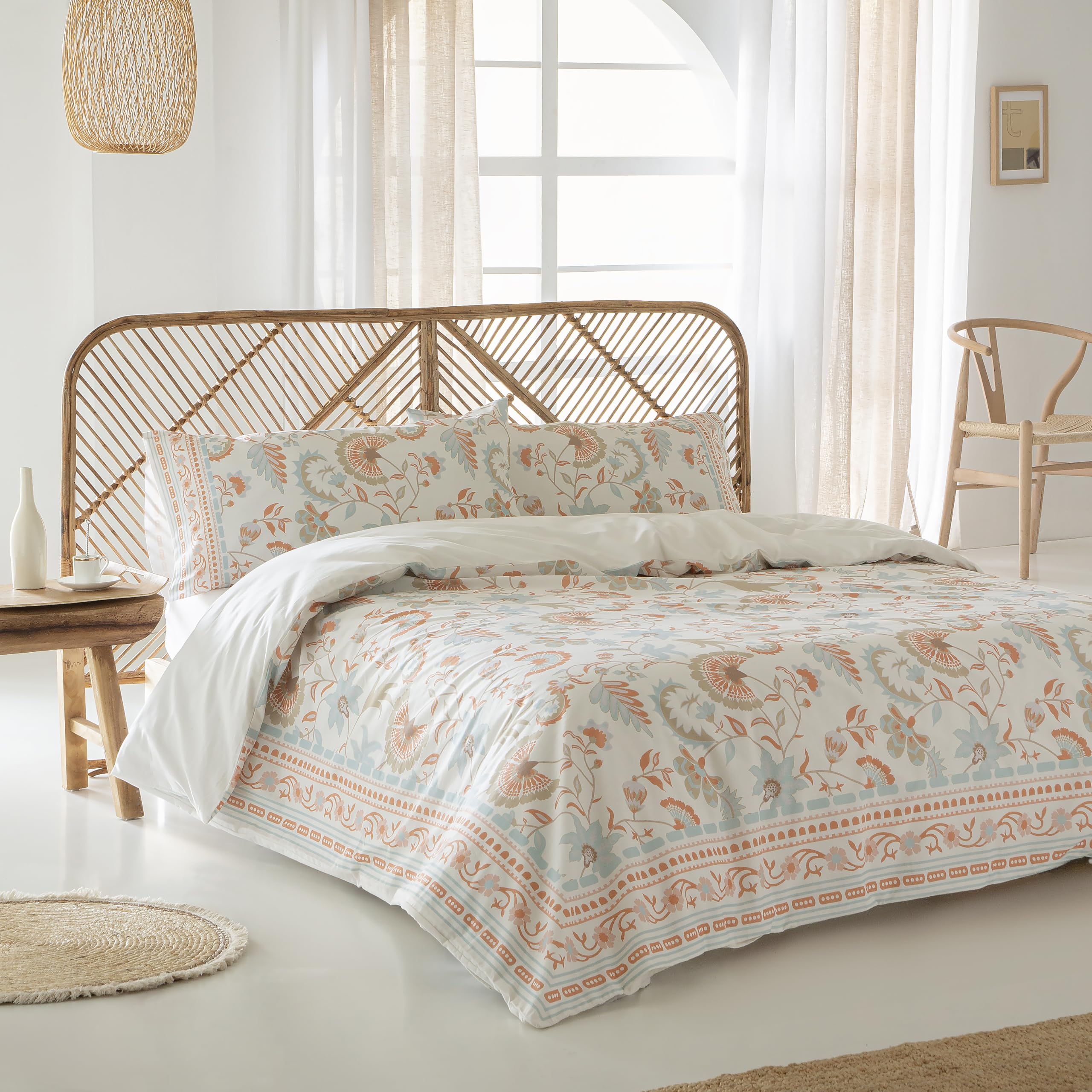 COTTON ARTean Funda nordica ALGODÓN 100% 144 Hilos Deva Beige Reversible Cama de 150 Incluye Funda nórdica 240x220 + 2 Fundas de Almohada 100% ALGODÓN Cierre con Botones