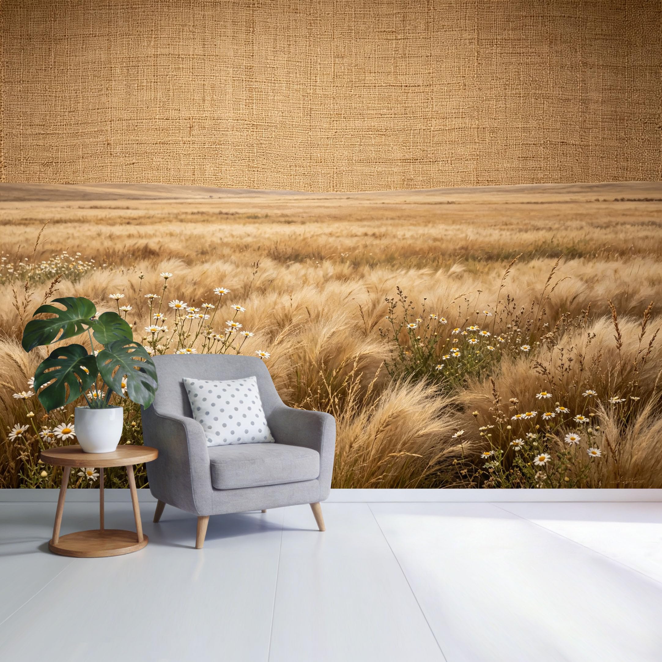 Custom Size Wall Mural Golden Wheat Field Landscape Daisy Meadow Rustic Farmhouse Style SelfAdhesive Wall Fabric Removable Wallpaper for Home Office Decor