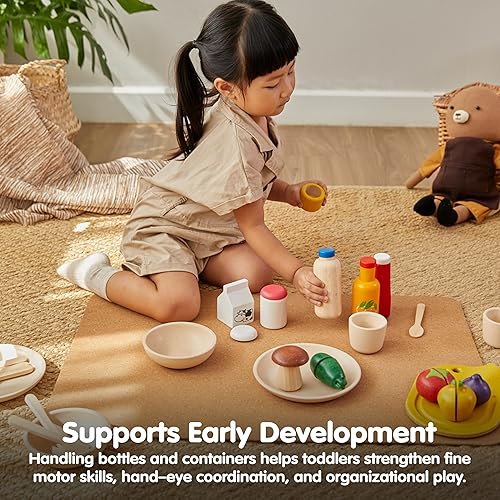 Miniatura 7 de PlanToys - Juego de madera para juegos de simulación de alimentos y bebidas, juguetes de cocina Montessori para niños pequeños y niños, comida
