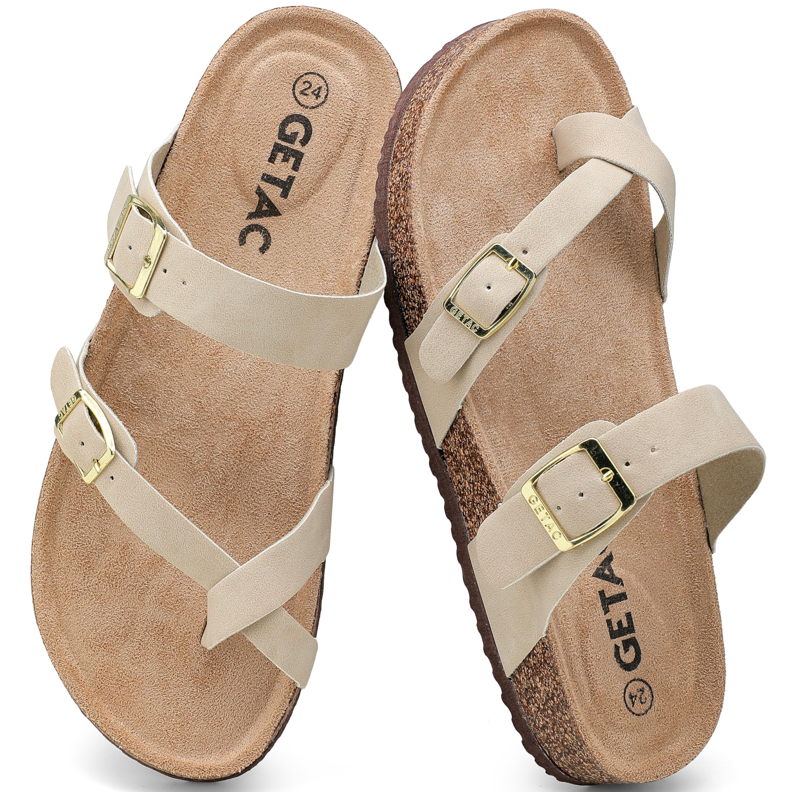 GETAC CHANCLAS MUJER, SANDALIAS HOMBRE Suela Antiderrapante con Plantilla de Corcho EVA PANTUNFLAS Unisex, Correas ajustables con Broche hebilla Empeine abierto Cómodas (Beige, Sistema tallas calzado JP, Adulto, Medición, 26.0 cm)