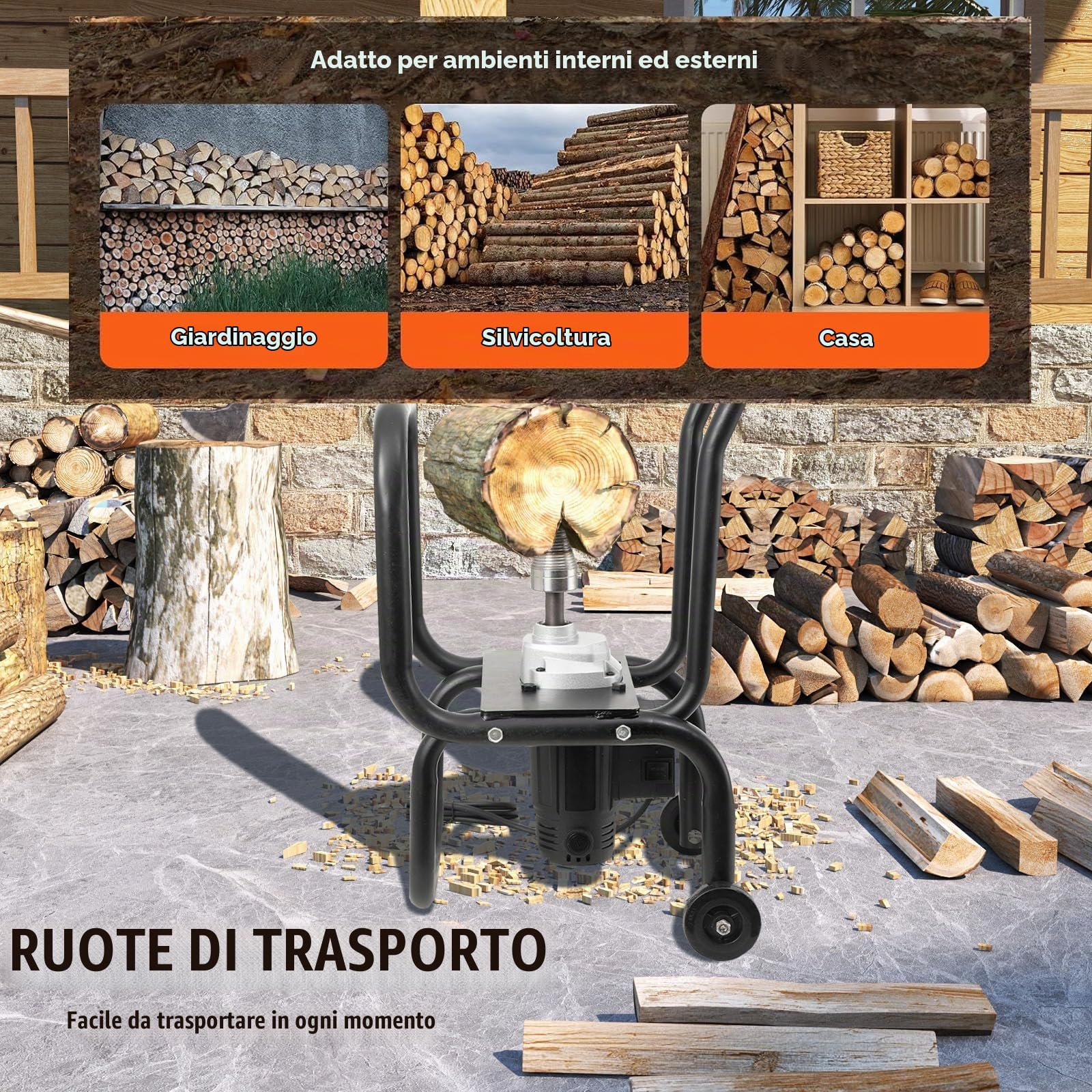 Spaccalegna Elettrico 2000W per Legno Massiccio Taglia Legna, Punta Spaccalegna per Legna da Ardere Spacca Legna da 220 V, Max. fino a 20cm di Diametro Tronchi