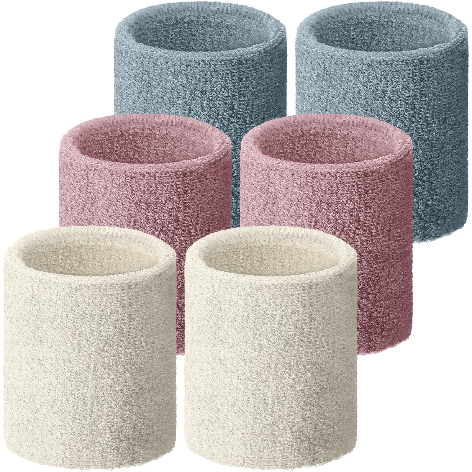 WILLBOND Sweat Band Wrist Tennis Wristband for Women Men Athletic Wrist Sweatbands Thick Cotton Cloth Wristband for Basketball Tennis Football Running Work(Beige,Dusty Rose,Gray Blue) โ image 1