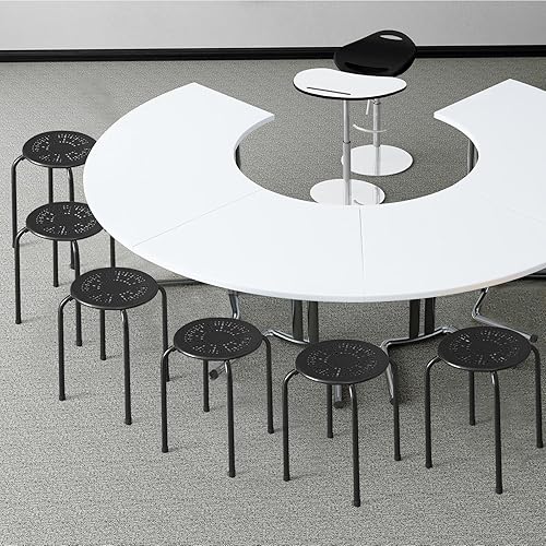 Miniatura 7 de POWERSTONE Taburetes apilables, paquete de 6, taburetes de bar apilables portátiles, sillas anidables redondas de hierro, asientos flexibles para la