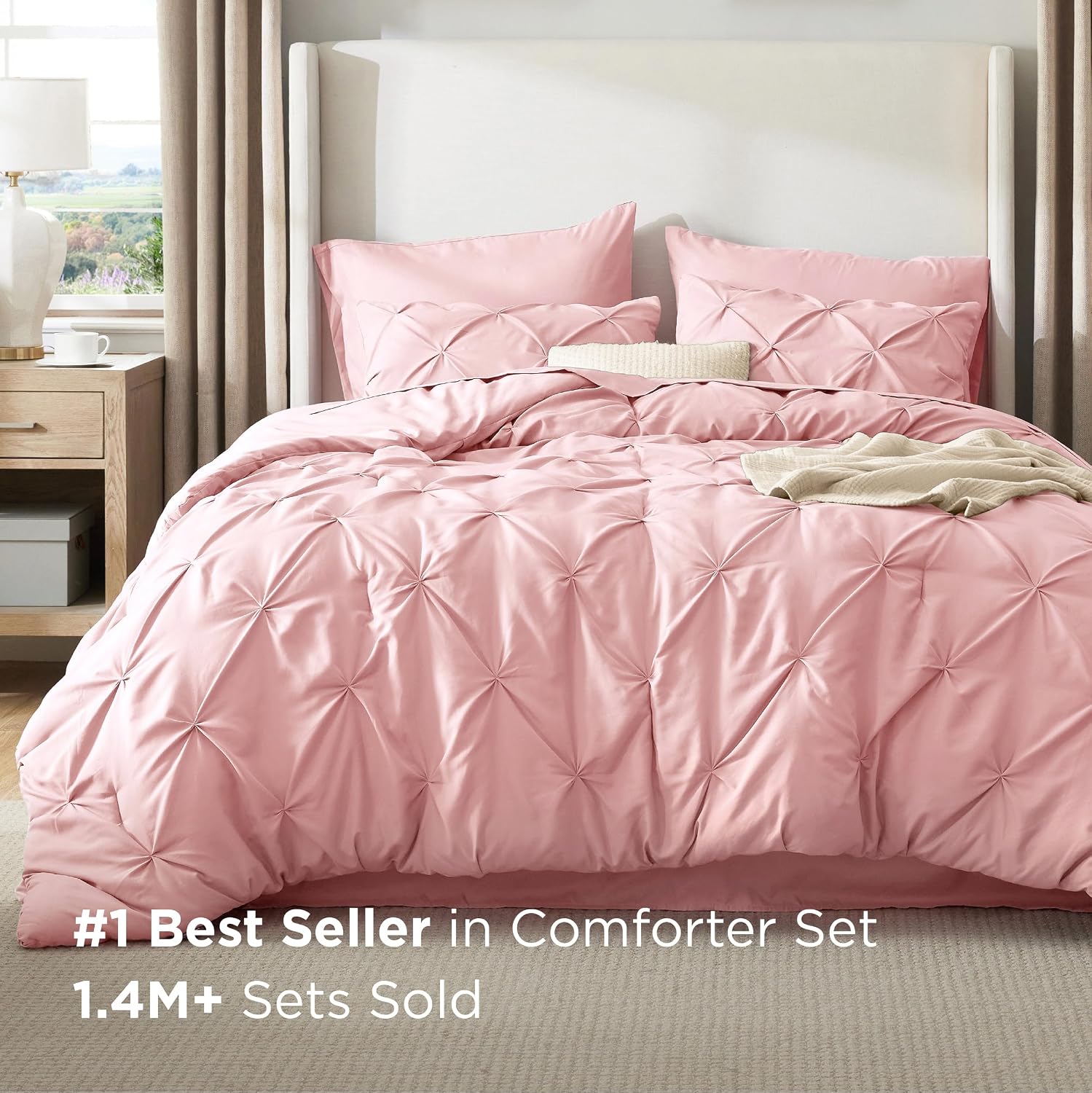 Bedsure Twin Comforter Set Pink for Girls - 5 Pieces Bed Set, All Season Down Alternative Comforter with Sheets, Pillowcase & Sham, GentleSoft™ Pintuck Twin Bedding Gift for College Dorm thumbnail