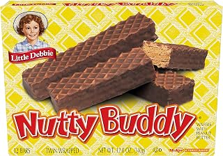Little Debbie Nutty Buddy Wafer Bars, 12 Twin-Wrapped Pack - Crunchy Peanut Butter Creme Fudge Coated Snacks Since 1964