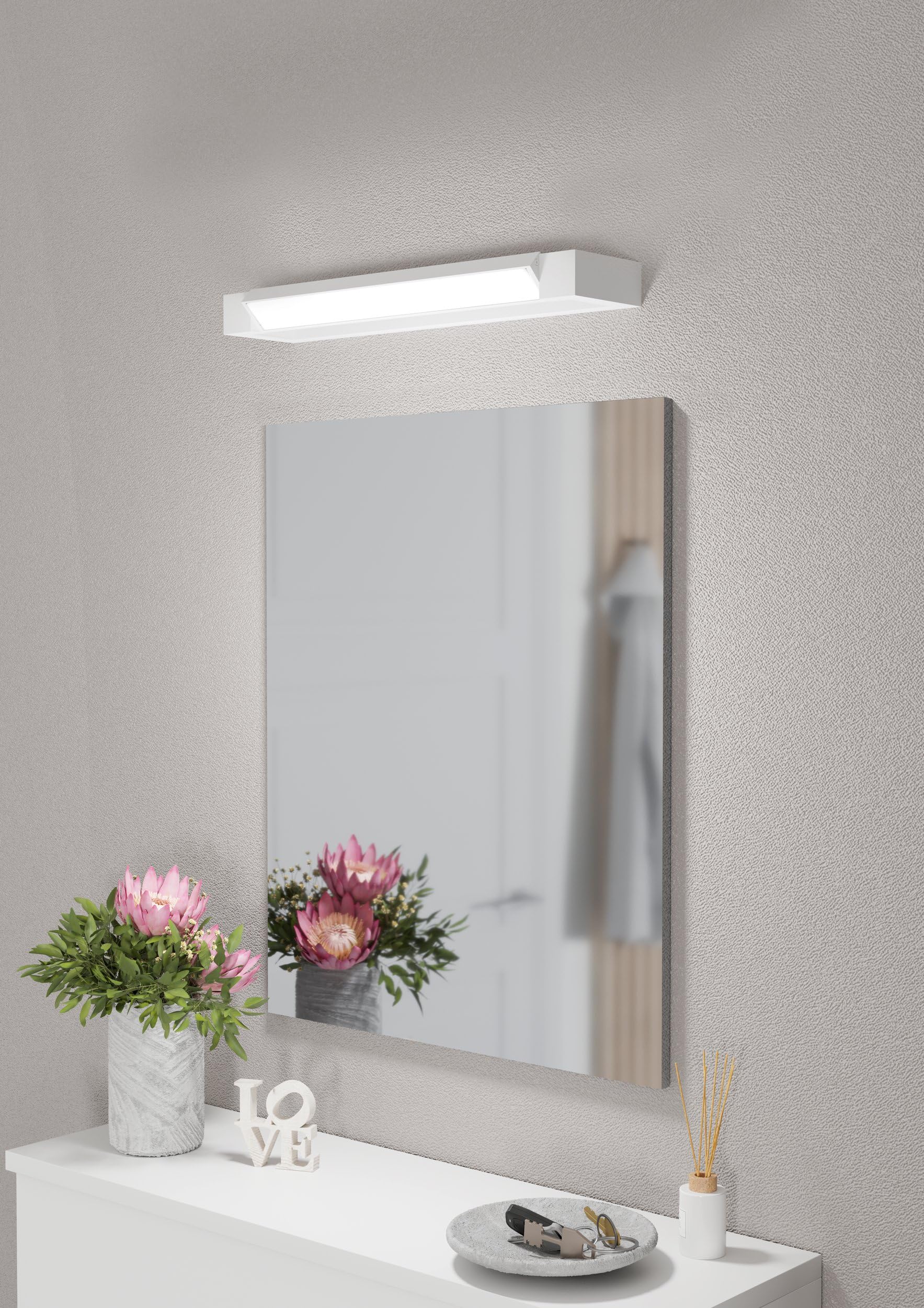 EGLO LED Wandleuchte Gemiliana, Wandlampe aus Metall und Kunststoff in Weiß | Bad Spiegellampe, Badezimmer und Flur Lampe, neutralweiß, IP44