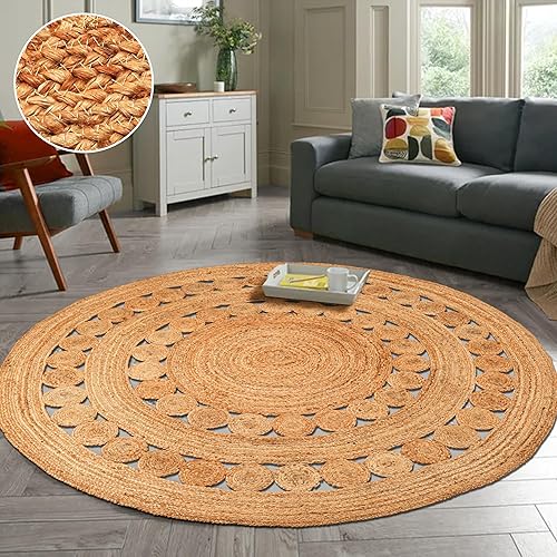 Miniatura 3 de Alfombra trenzada redonda de yute de fibra natural, grande de 8 pies, alfombra de granja, alfombra de área grande, alfombras de diseño, ideal como