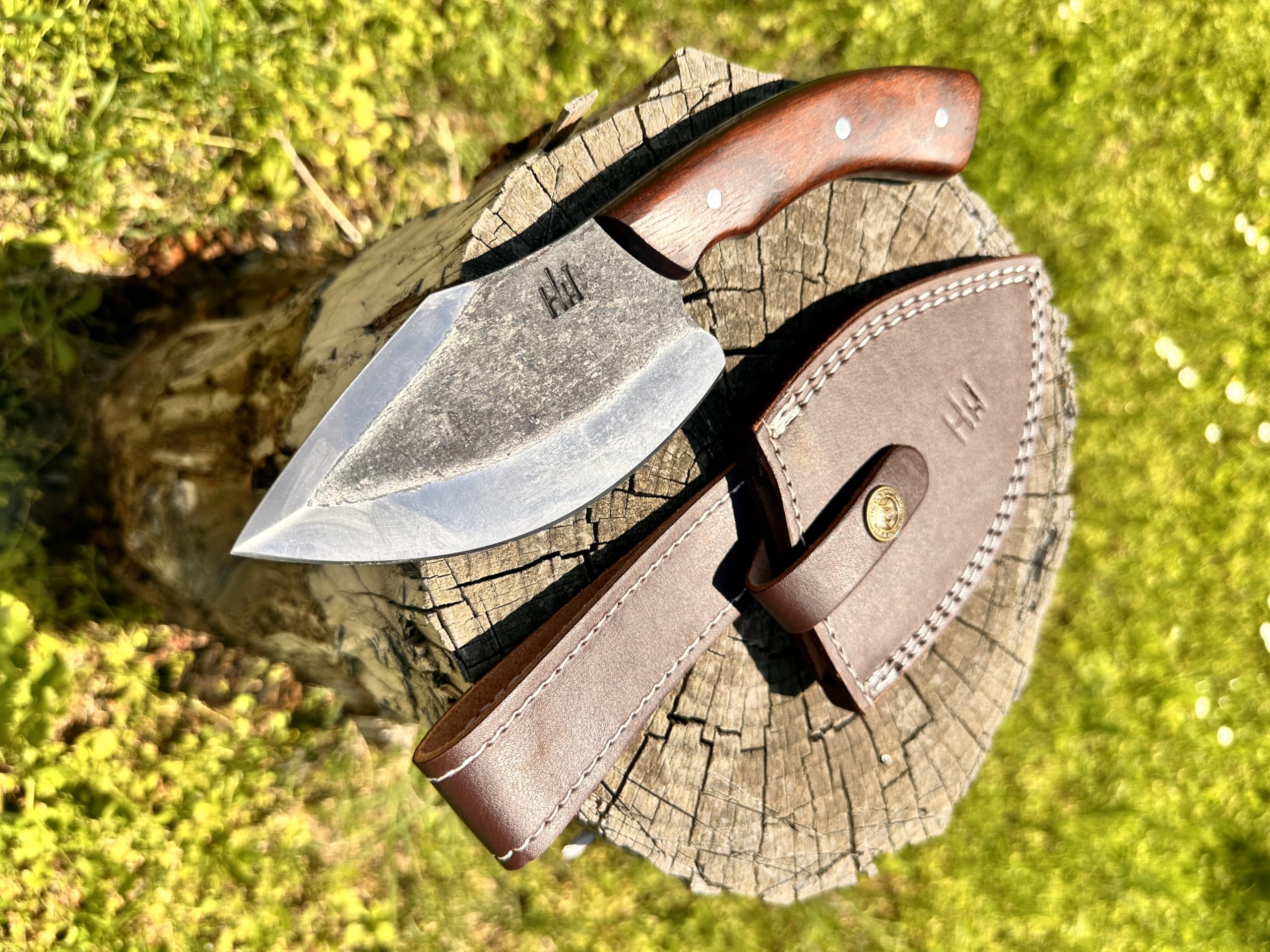 Perkin Jagdmesser Bushcraft Messer aus 1095 Stahl mit Lederscheide für Jagd und Camping