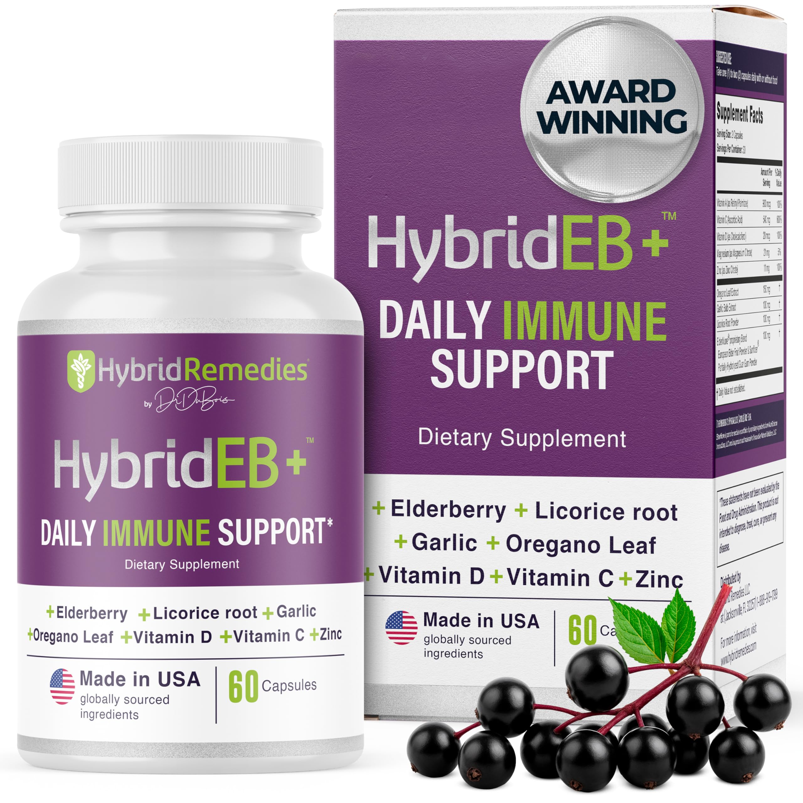 Sponsored Ad - HybridEB Sambucus Elderberry Immune Support with Vitamin C, Zinc, Vitamin D3 - Antioxidant & Immunity Supplement, 1 Month Supply - 9 in 1 Black Elderberry Kids and Adults - 60 Capsules