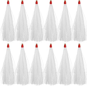 Fishing Bucktail Teasers Saltwater,12pcs Copper Tube Bucktail Flash Skirts Kit for Flouder Rig Fishing Teasers Plugs