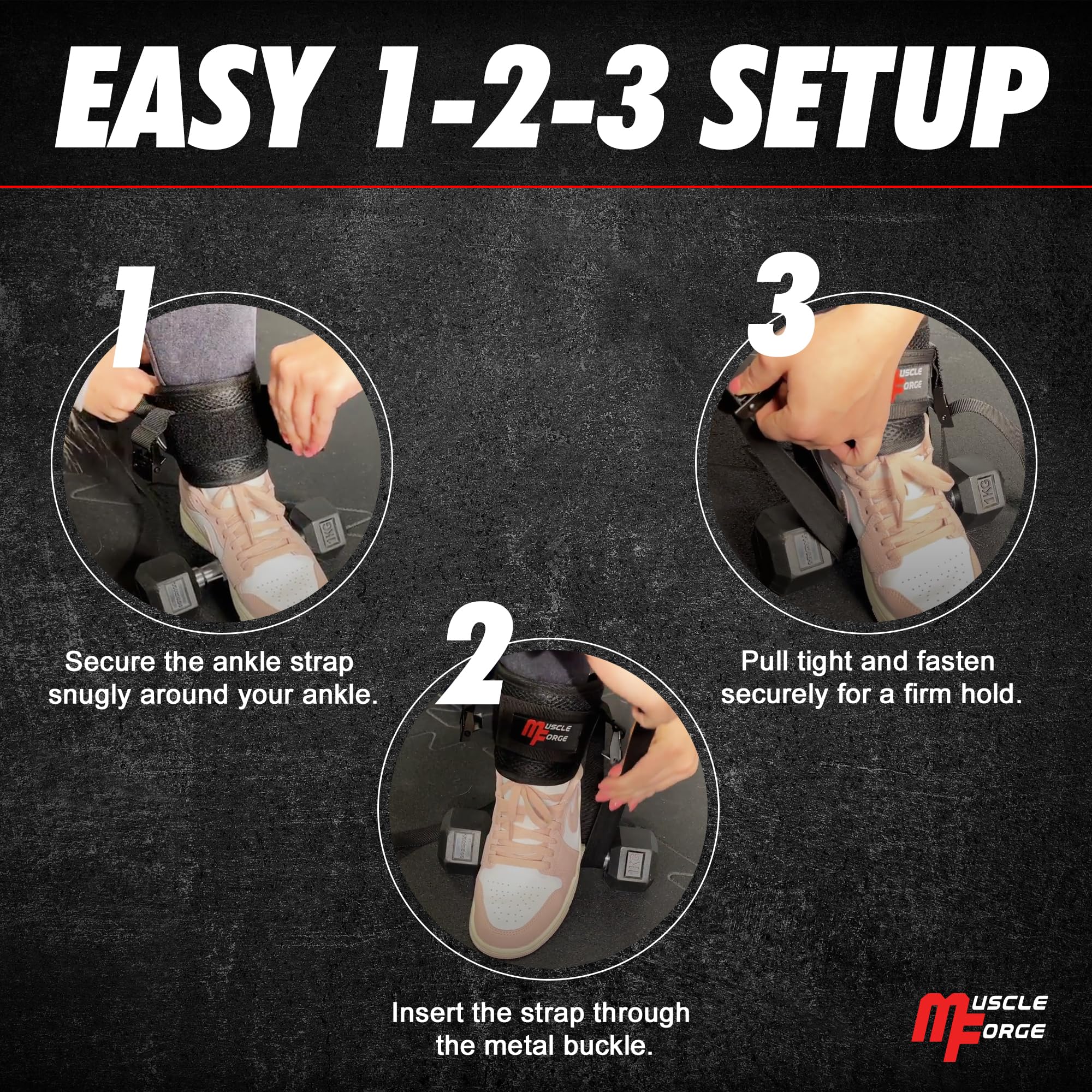 MuscleForge Fußschlaufen 2er Set – Für Hanteln & Kabelzug, Gepolstert, Verstellbar Bis Schuhgröße 48, 50 Kg Belastbarkeit, Für Glute-Kickbacks, Tibialis & Beintraining – Inkl. Netzbeutel