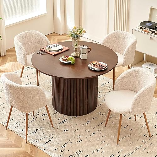 Miniatura 17 de NORDICANA Juego de mesa de comedor redonda de madera y sillas de 5 piezas, mesa de cocina de 47 pulgadas con sillas tipo barril para 4, juego de