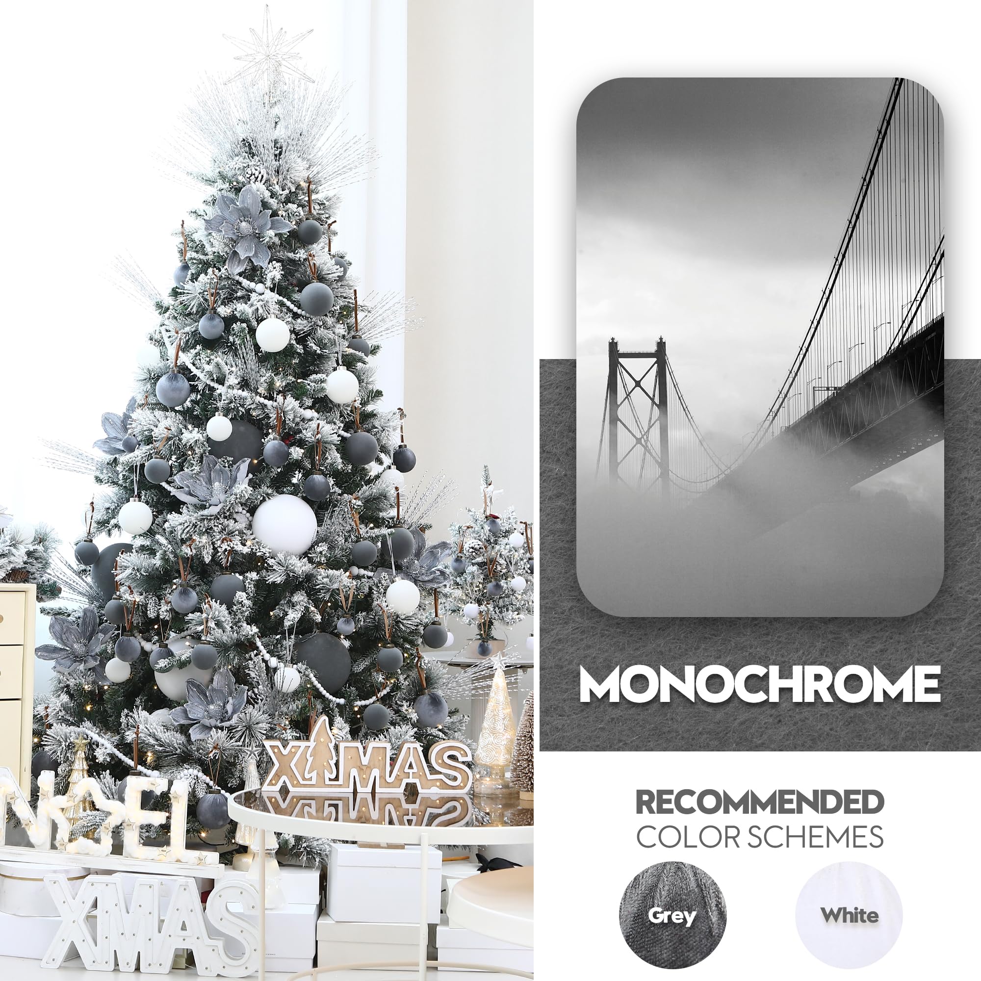 Sea Team 32er-Set beflockte Samt Weihnachtskugeln Verschiedene Größen weiß