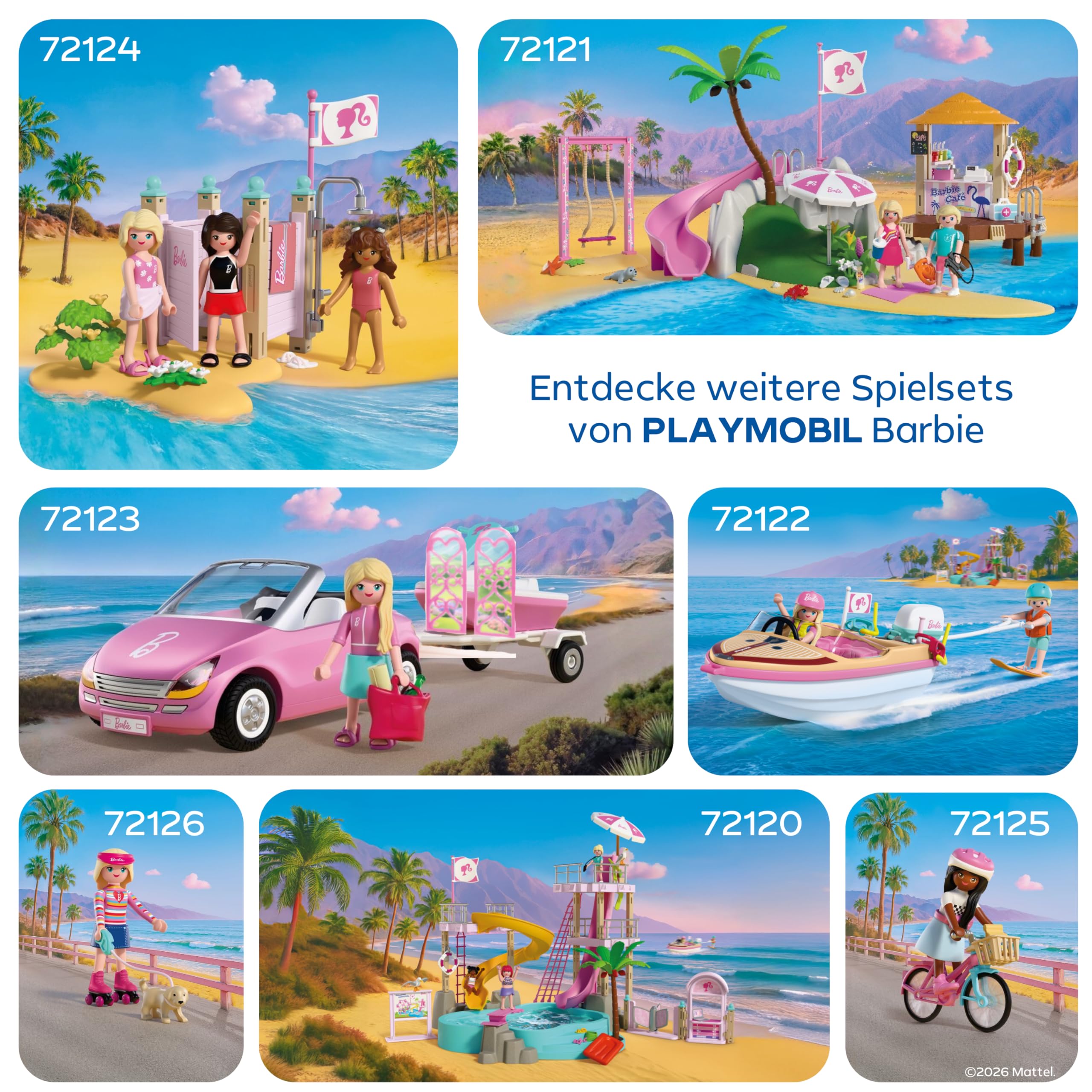 PLAYMOBIL| Barbie Malibu | Rollschuh‑Set mit Barbie, Welpe Taffy & wandelbaren Sneakers | Für Kinder ab 4 Jahren | 72126