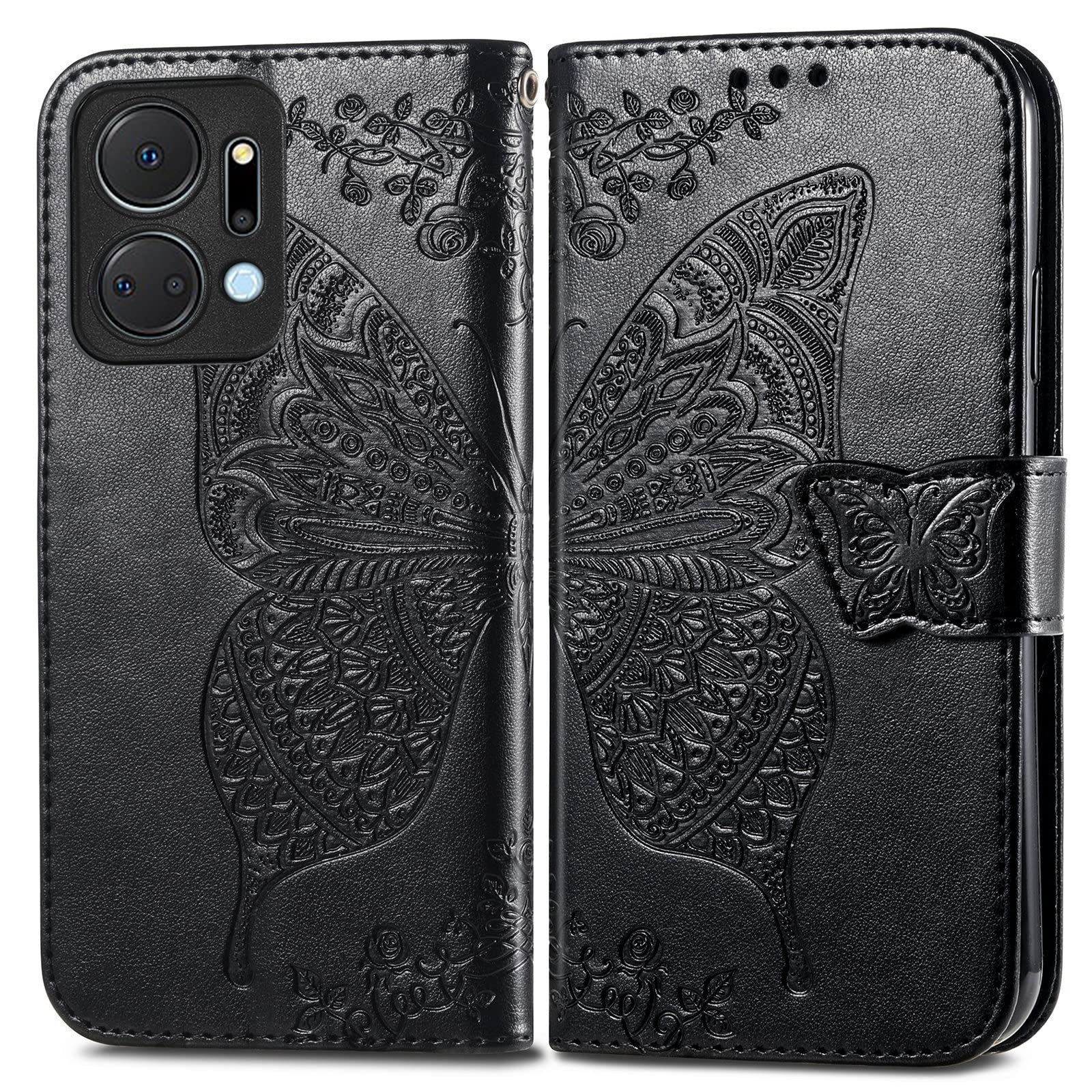 Custodia Portafoglio Con Supporto Per Honor X7A - Pelle PU Verde Farfalla
