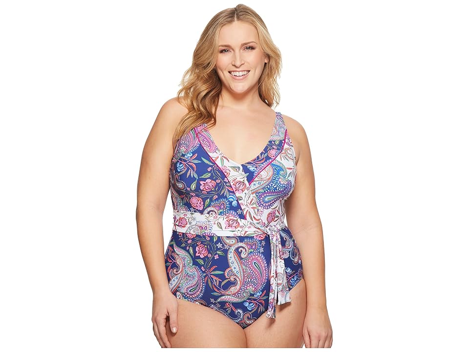 

La Blanca Plus Size Scarf Gypsy Surplice Over the Shoulder Mio (Multi) Women's Swimsuits One Piece