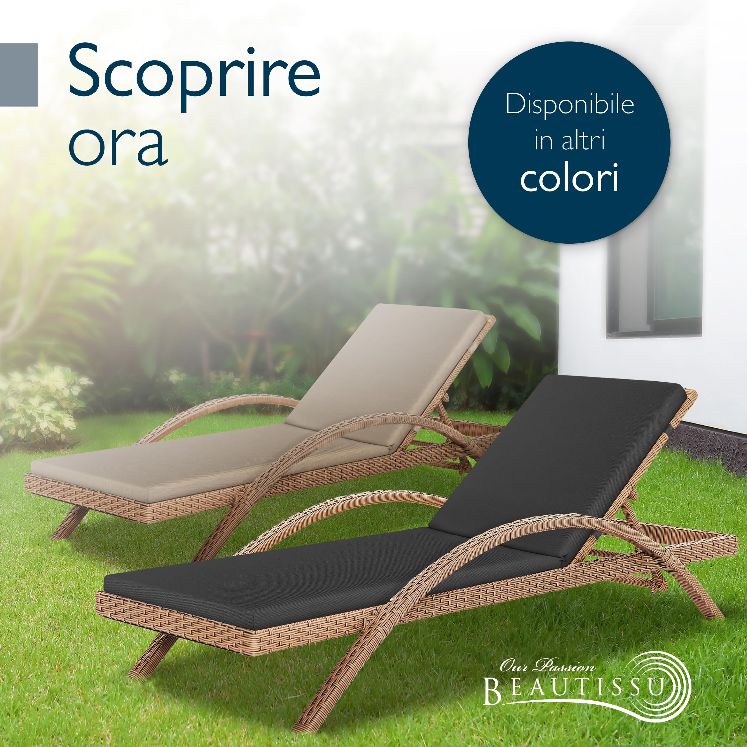 Beautissu Cuscini per sedie a sdraio da giardino Impermeabili Cuscino per sdraio 190x60 cm Cuscino resistente alle intemperie ad asciugatura rapida Lavabile - Cuscini per sdraio giardino Anthracite